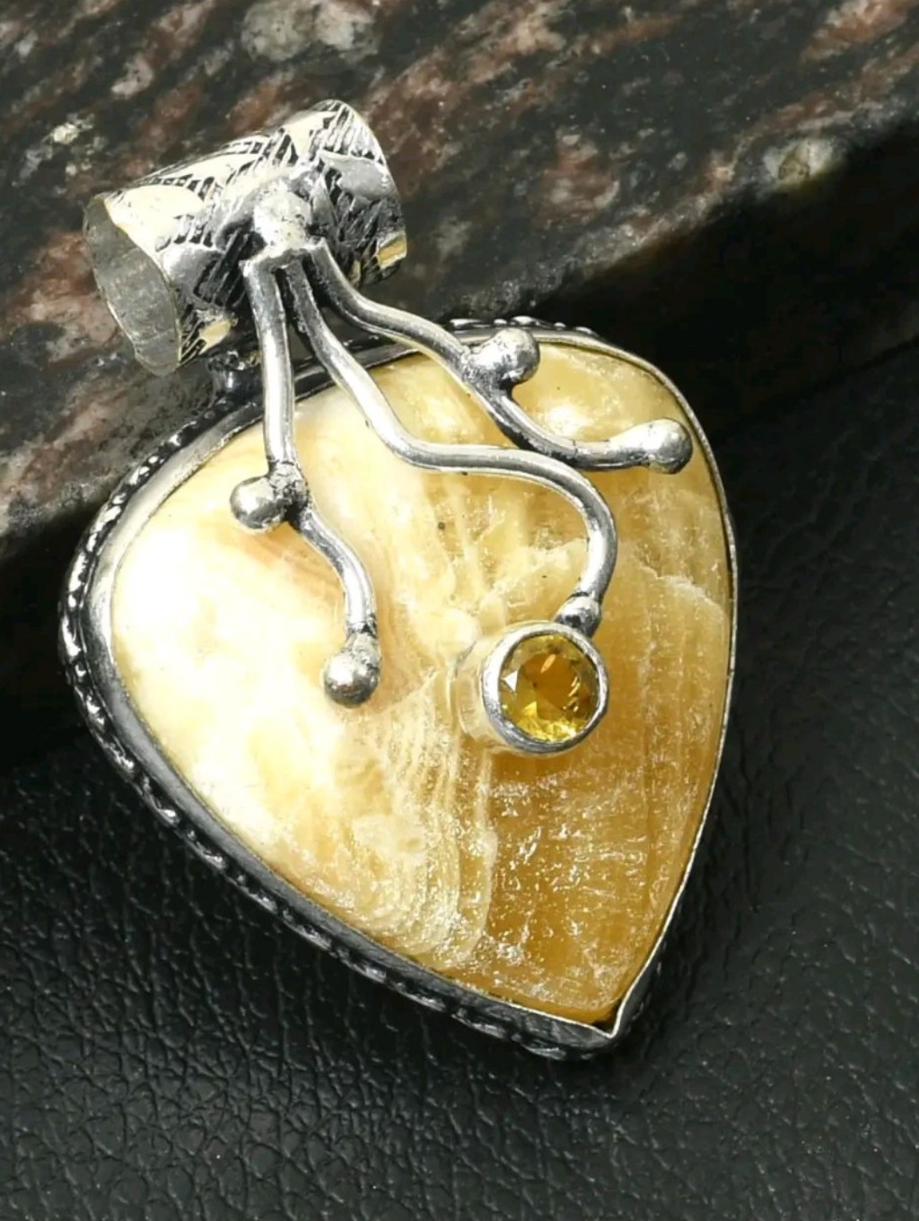Butterscotch Amber, Citrine Gemstone 925 Sterling Silver Pendant Necklace